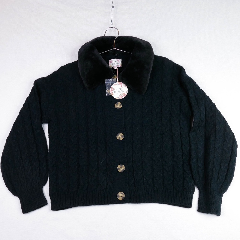 New pink Repubic sweater fur line  cardigan